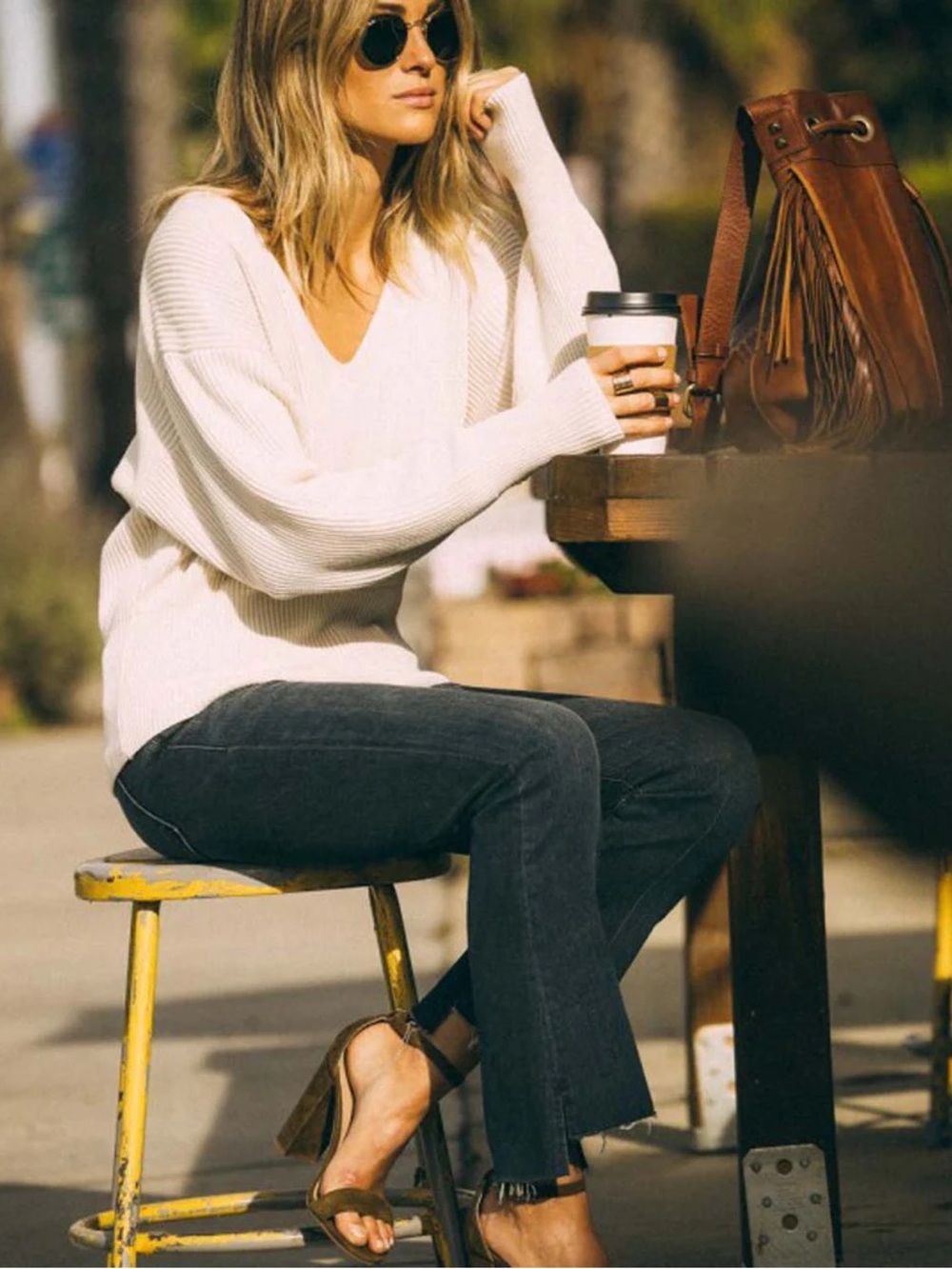 Free People Allure Ribbed V-neck Pullover Sweater XS